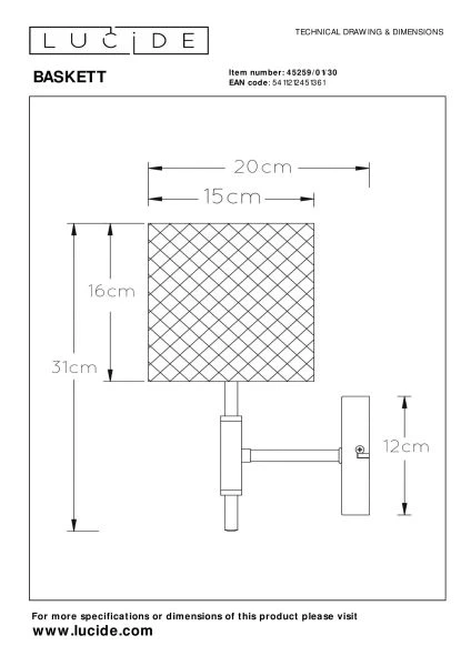 Lucide BASKETT - Lámpara de pared - 1xE27 - Negro - técnico